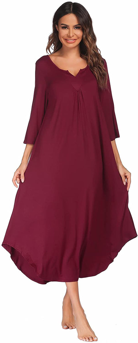 Long 3/4 Sleeve Lounge Dress Women Sleepshirt