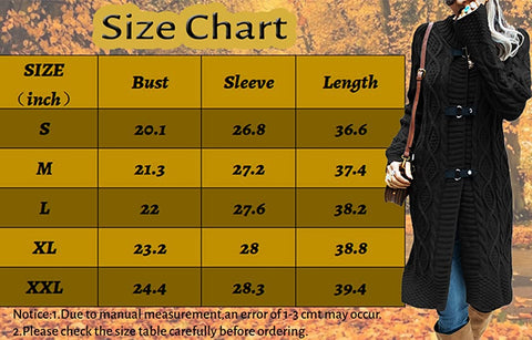 Womens Sweater Cardigans Turtleneck Long Open Front Cardigan Cable Knit Sweaters with Leather Buckle Coat