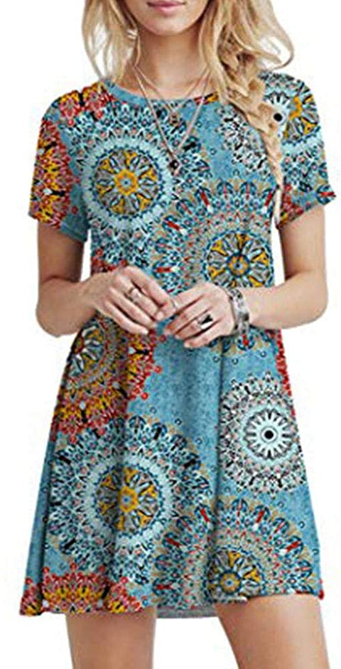 Women's Short Sleeve Swing Dress Sexy Summer Casual T-Shirt Dresses