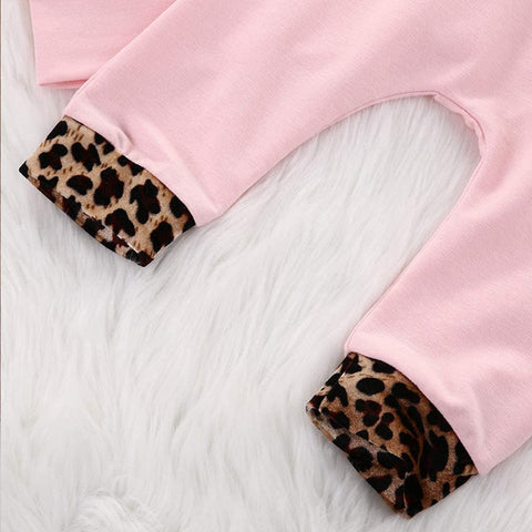 Baby Girls Newborn Clothing Sets Flowers Pink Leopard Long Sleeve Hoodie Tops Pants Outfit