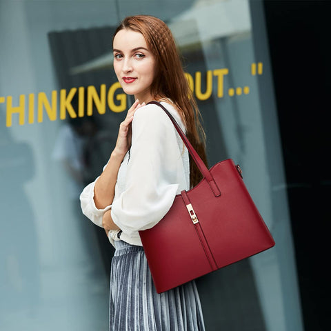 Women Fashion Synthetic Leather Handbags+Shoulder Bag+Purse+Card Holder 4pcs Set Tote