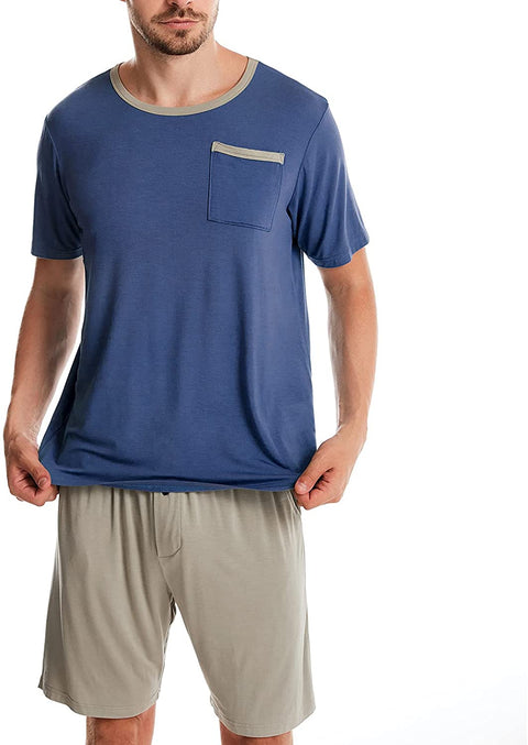 Men's Pajama Set Short Sleeves and Shorts Lounge Set Bamboo Viscose PJ Set 2 Piece