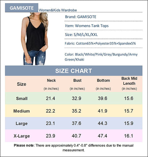 GAMISOTE Womens V Neck Tank Tops Knotted Straps Sleeveless Basic Workout Tees Shirt