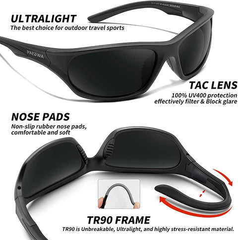 AWGSEE Polarized Sports Sunglasses For Men Cycling Driving Fishing Sun Glasses TR90 Unbreakable Frame 100% UV Protection