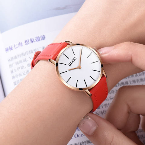 Ultra Thin for Ladies Leather Band Wrist Watch