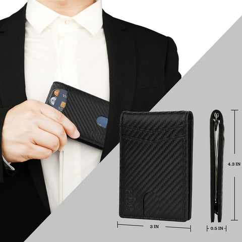 Slim Wallet for Men RFID Blocing Money Clip Wallet Minimalist Bifold Wallet Front Pocket Credit Card Wallet