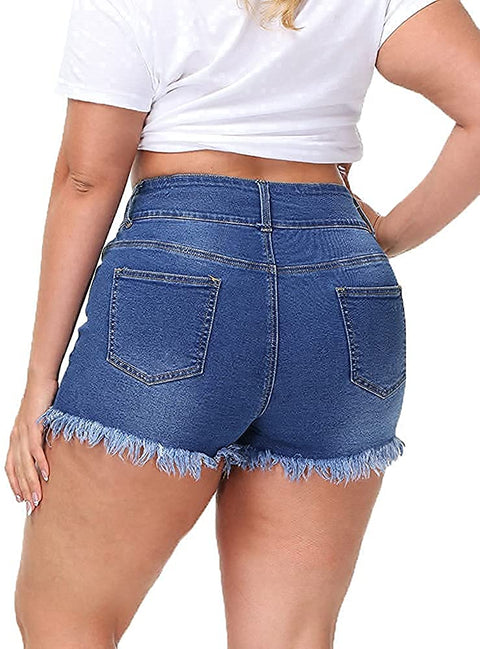 Sexy Plus Size Denim Shorts Women Distressed High Waist Shorts with Pockets Rayal Blue 20 Plus &Blue 20 Plus