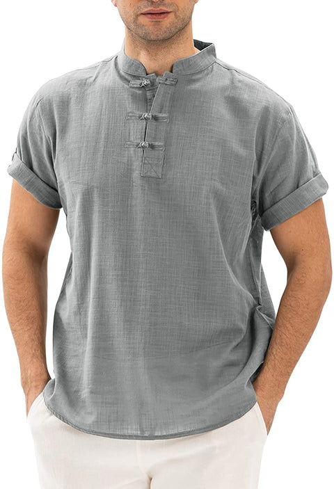Yasiter Men's Casual Lightweight Henley Frog Button Closure Soft Solid Breathable Short Sleeve Henley Shirts
