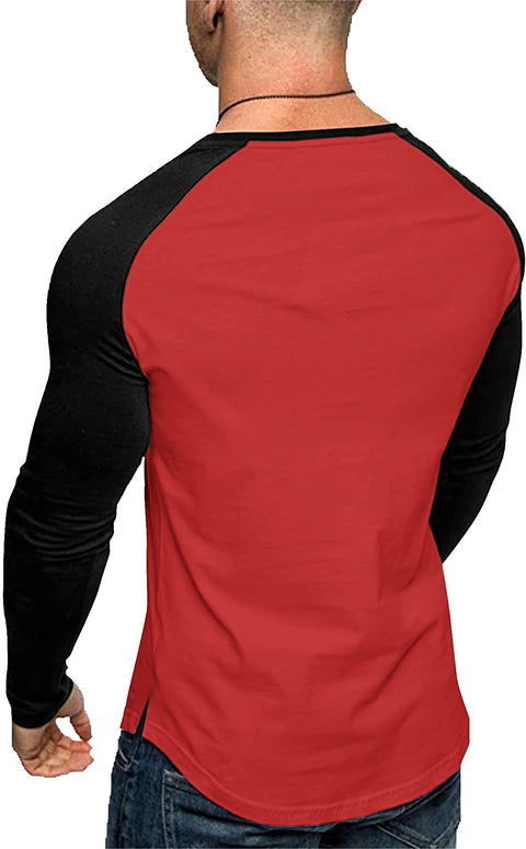 Men's 2 Packs Baseball Raglan Shirts Long Sleeve Gym Muscle Workout T Shirts