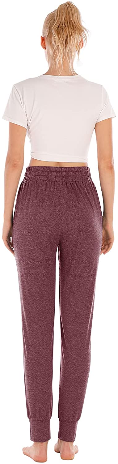 Yoga Pants with Pockets for Women Drawstring High Waisted Pants Loose Workout Joggers Pants Mauve Medium