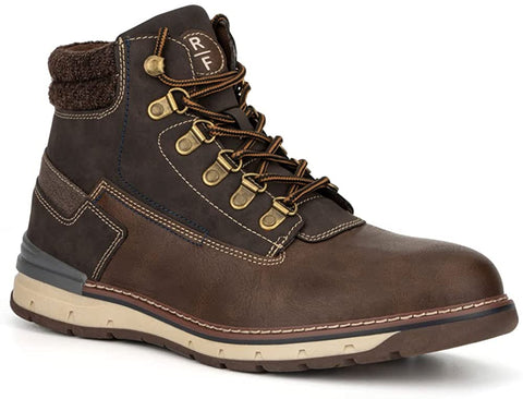 Reserved Footwear Guage Men's Particle Casual Motorcycle Leather And Suede High Top Sneaker Boots, Lace-Up Zip, Round Toe, Rubber Outsole