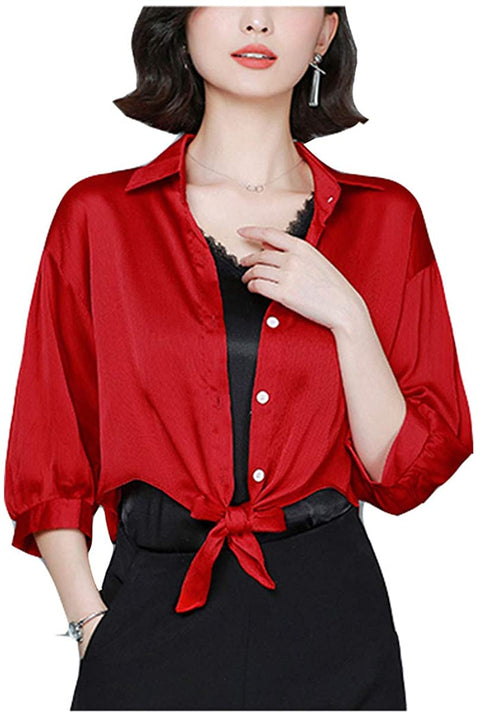 Women's Fashion Long Sleeve Top Blouses Sexy V Neck Button Down Blouse Shirt