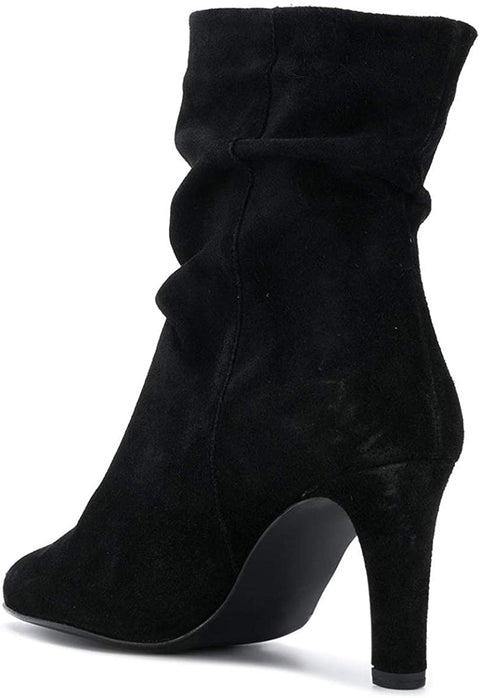 FSJ Women Fashion Closed Toe Mid Calf Boots Mid Thick Heels Stretchy Slouch Booties Shoes Size 4-15 US