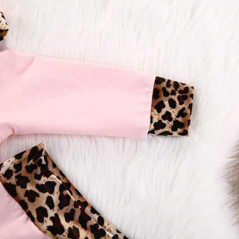 Baby Girls Newborn Clothing Sets Flowers Pink Leopard Long Sleeve Hoodie Tops Pants Outfit