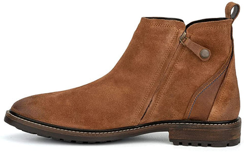 Reserved Footwear New York Men's Sigma Casual Leather Chelsea Boots, Slip-On Zipper, Round Toe, Thermoplastic Rubber Outsole