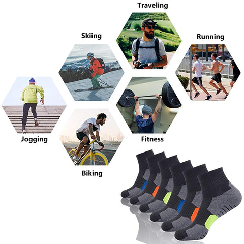 Mens Ankle Athletic Socks Quarter Cushioned Sports Running Casual Sock 6 Pack