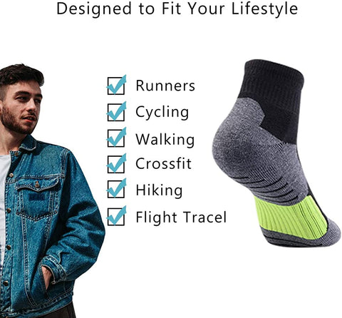 Mens Ankle Athletic Socks Quarter Cushioned Sports Running Casual Sock 6 Pack