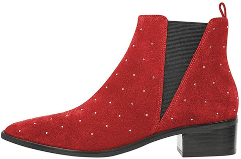 FSJ Women Pointed Toe Chelsea Ankle Booties Block Low Heels Studded Boots Comfortable Trendy Suede Daily Fall Shoes Size 4-15 US