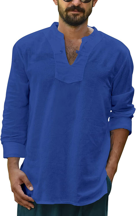 Yasiter Men's V Neck T Shirts Long Sleeve Solid Lightweight Side Seams Breathable Frog Button Henley Shirt