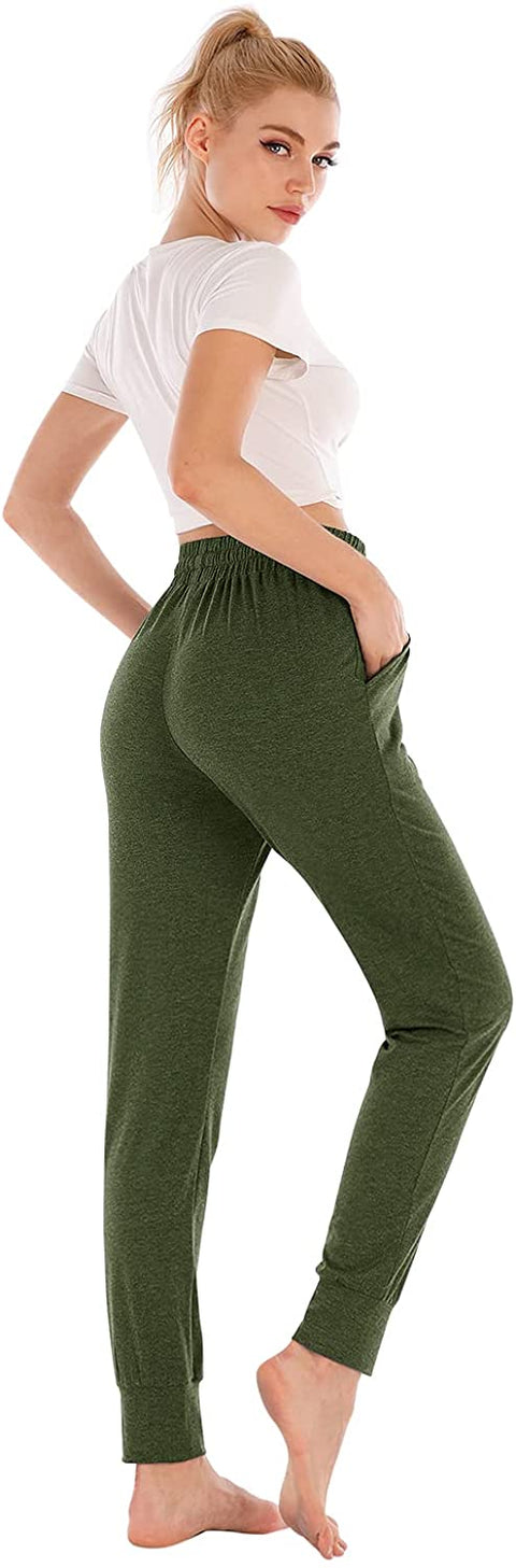 Yoga Pants with Pockets for Women Drawstring High Waisted Pants Loose Workout Joggers Pants Army Green Small