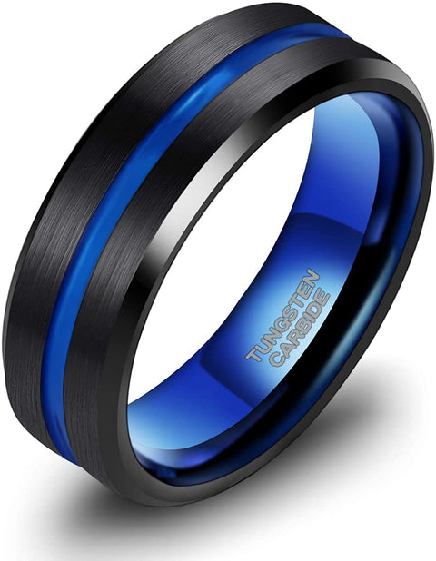 TRUMIUM 8mm Mens Wedding Ring Tungsten Centre Groove Beveled Edge Matte Brushed Comfort Fit Size 6-14