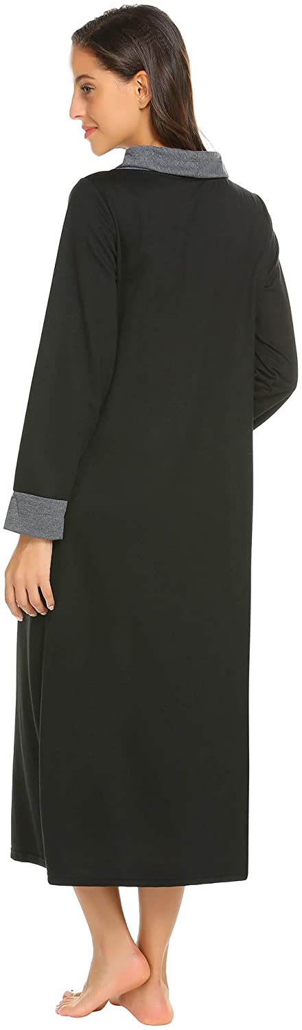 Ekouaer Nightgown Women High Neck Sleepwear Long Sleeve Nightshirt Full Length Nightdress with Pocket S-3XL