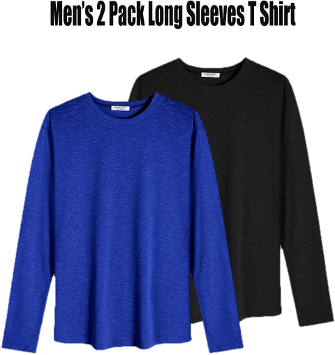 Men 2 Pack Muscle Fitted T Shirt Gym Workout Athletic Long Sleeves Tee