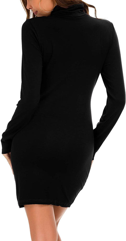 Women's Long Sleeve Turtleneck Bodycon T-Shirt Dress