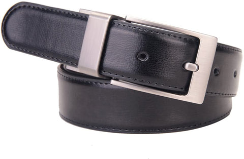 Beltox Fine Men's Dress Belt Leather Reversible 1.25" Wide Rotated Buckle Gift Box (26-28, Silver Rotated Buckle)