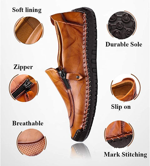 JINGJING Men Loafers Casual Zipper Non-Slip Soft Comfortable Slip On Loafers