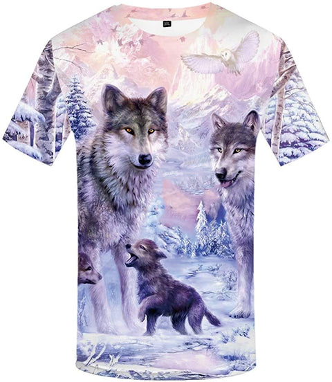 KYKU Unisex Wolf Shirt Wolves Shirts Wild Animal 3D Printed Graphic T-Shirt