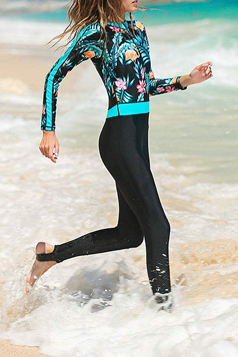 Women's High Waisted Quick Dry One Piece Front Zip UV Protection Rashguard Suit