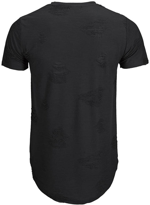 KLIEGOU Mens Hipster Hip Hop Ripped Round Hemline Hole T Shirt(1705)