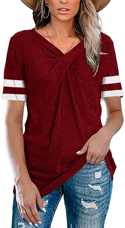 Womens Summer Tops V Neck T Shirts Loose Fit Casual Tunic Shirts