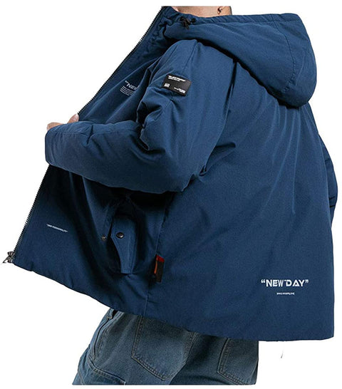 Men's Stylish Thicken Warm Down Jacket Classic Regular Fit Hooded Parka Jacket