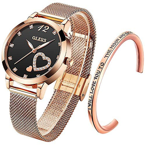 Ladies Quartz Rose Gold Watch Set