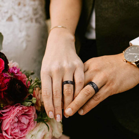 TRUMIUM Her King His Queen Ring Black Tungsten Wedding Bands Width 6mm 8mm Size 6-13 (Price Seperated)