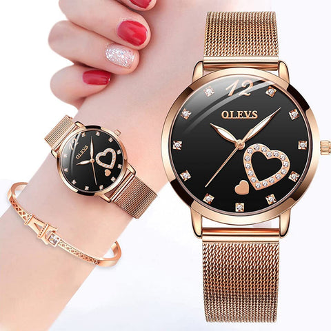 Ladies Quartz Rose Gold Watch Set
