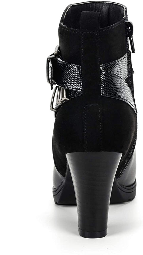 mysoft Women's Zipper Bootie Chunky Stacked Heel Ankle Boots Buckle Strap Ankle