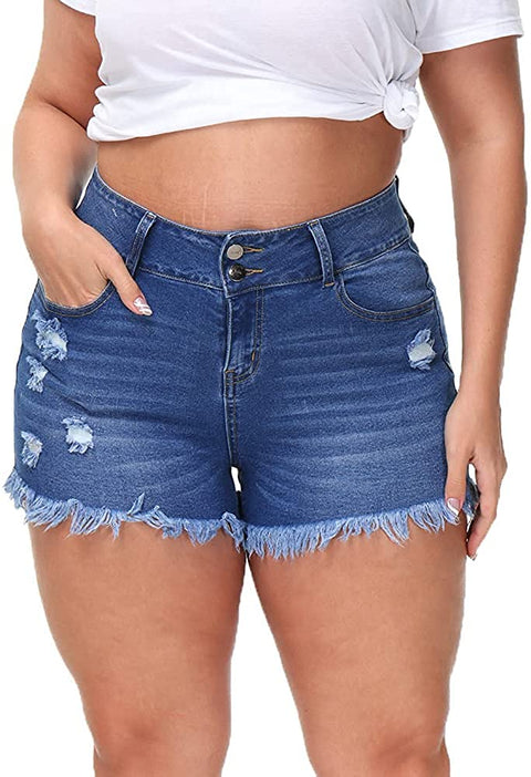 Sexy Plus Size Denim Shorts Women Distressed High Waist Shorts with Pockets Rayal Blue 18 Plus &Black Gray 18 Plus