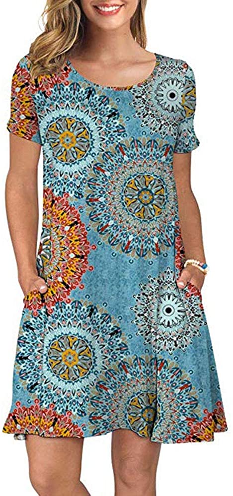 Women's Short Sleeve Swing Dress Sexy Summer Casual T-Shirt Dresses