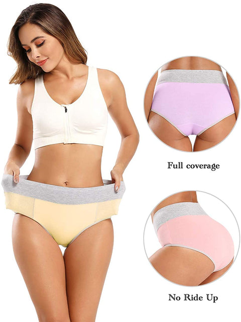POKARLA Women's High Waisted Cotton Underwear Soft Breathable Panties Stretch Briefs Regular & Plus Size 5-Pack