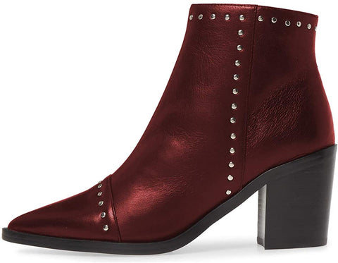 Women Block Low Mid Heels Ankle Boots Pointy Toe Rivets Studs Boots Party Office Shoes with Side Zipper Size 4-15 US