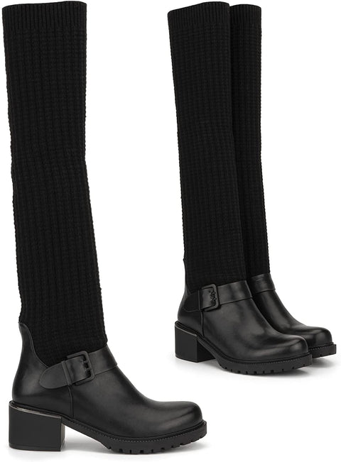 Torgeis Women's Lowell Fashion,Supple faux leather, Buckle Tall Boot, Round Toe, Thermoplastic rubber Outsole