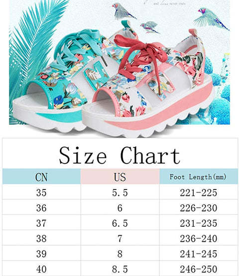 Floral Print Platform Sandals for Women Breathable mesh walking Casual shoes Chunky sports sandals