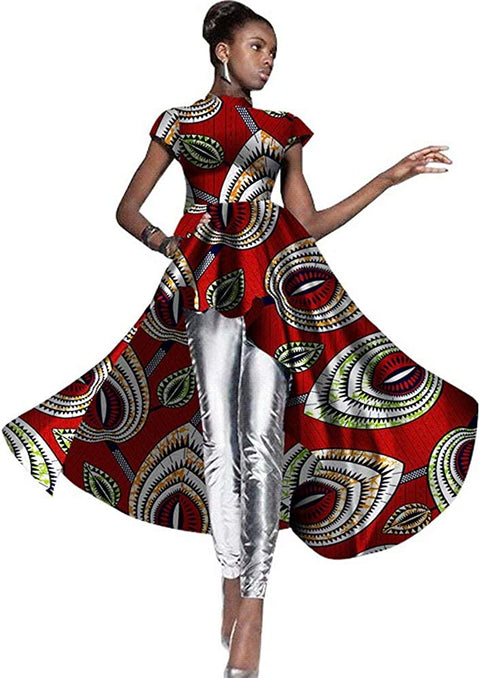 XIAOHUAGUA African Print Skirts Short Sleeves Asymmetric Women's Dress Dashiki Print Clothing