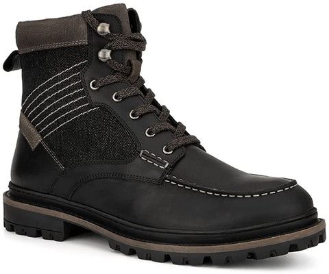 Reserved Footwear New York Vector Men’s Fashion Classic Combat Leather Ankle Mid-Top Motorcycle Boots, Round Toe, Rubber Outsole