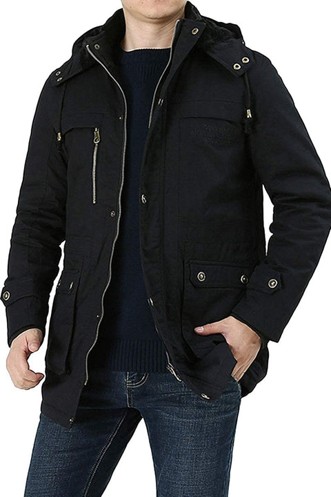 Men's Full Zip Up Inner Fleece Lined Winter Parka Jacket