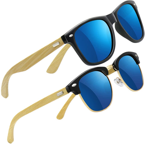 AWGSEE Polarized Wood Sunglasses For Men And Women Bamboo Wooden Frame Driving Sun Glasses 100% UV Protection
