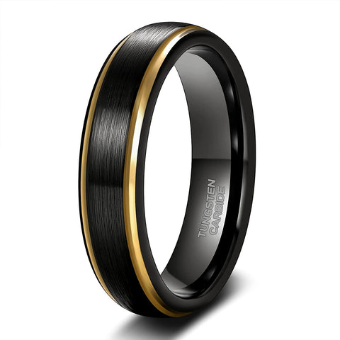 TRUMIUM 4mm 6mm 8mm Mens Tungsten Wedding Rings Black Gold Wedding Band for Women Two Tone Brush Comfort Fit Size 6-13